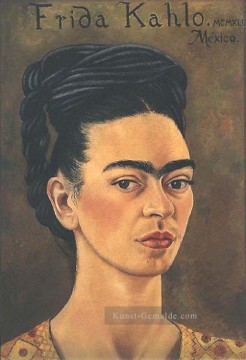 Frida Kahlo Werke - Selbstporträt in Rot und Gold Kleid Feminismus Frida Kahlo